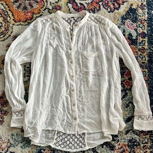 Free People The Best Blouse Crochet Back White